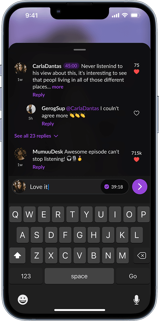 Player screen 3 - Comments and interaction